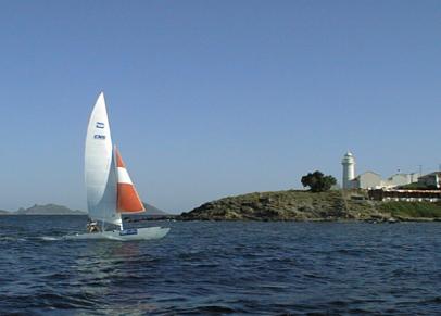 Our dart 18 passing the lighthouse.
